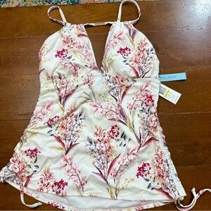 ANTONIO MELANI White Floral Tankini top size 14 NWT